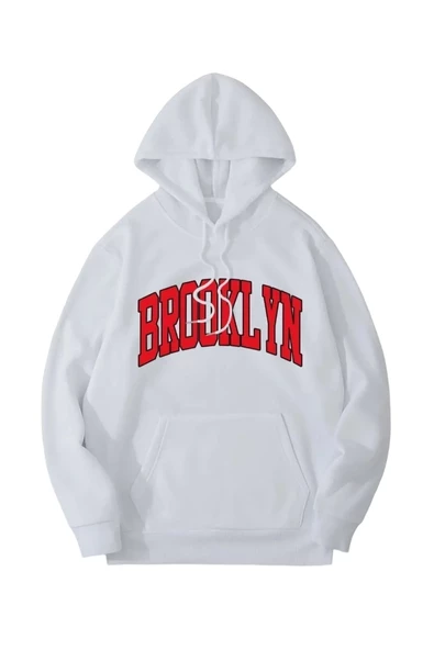 Unisex Yeşil Brooklyn Baskılı Oversize Kapşonlu Sweatshirt