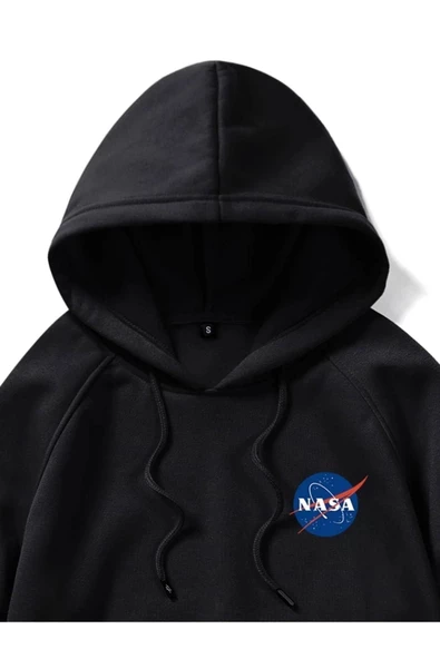 Unisex Nasa Baskılı Oversize Kapşonlu Sweatshirt - 2