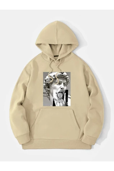 Unisex Heykel Baskılı Oversize Kapşonlu Sweatshirt - Resim 8