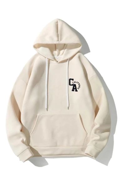 Unisex California Baskılı Oversize Kapşonlu Sweatshirt - Resim 4