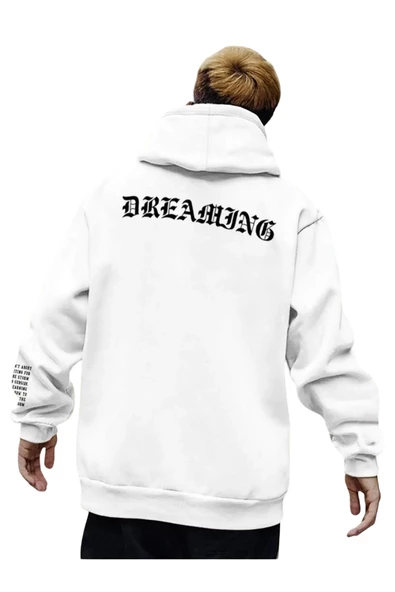 Unisex Dream Baskılı Oversize Kapşonlu Sweatshirt - 2