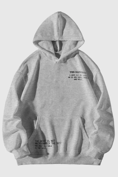 Unisex Happiest Baskılı Oversize Kapşonlu Sweatshirt - 3