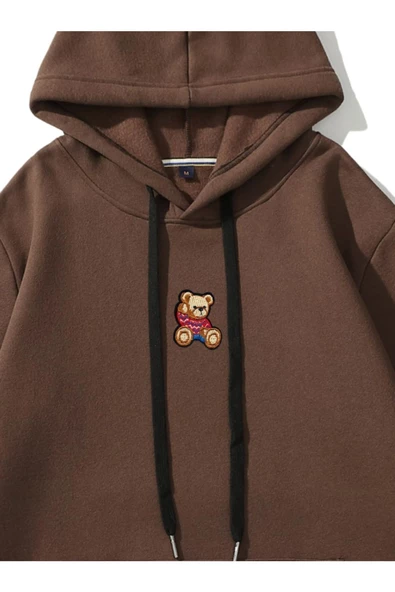 Unisex Ayıcık Baskılı Oversize Kapşonlu Sweatshirt - 3