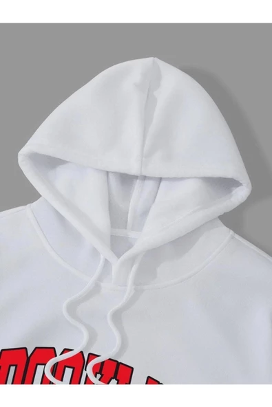 Unisex Yeşil Brooklyn Baskılı Oversize Kapşonlu Sweatshirt - Resim 4