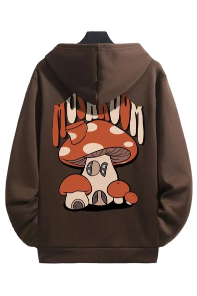 Unisex Mushroom Baskı Kapüşonlu Sweatshirt - 3