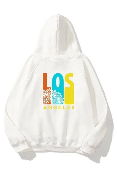 Unisex Los Angeles Oversize Kapüşonlu Sweatshirt - 4