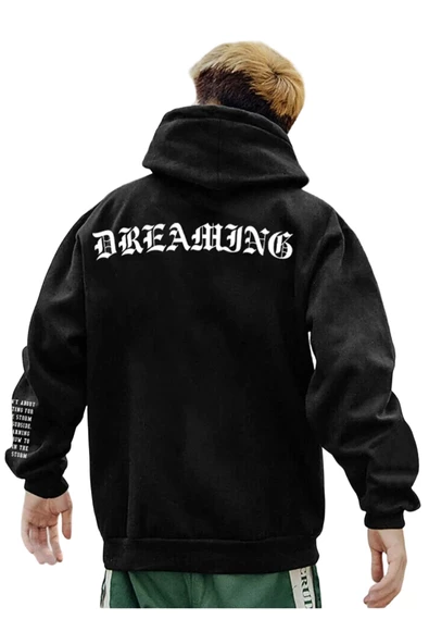 Unisex Dream Baskılı Oversize Kapşonlu Sweatshirt - 1