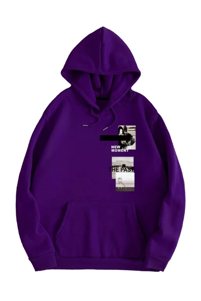 Unisex New Moment Baskılı Oversize Kapşonlu Sweatshirt