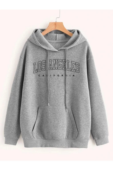 Unisex Los Angeles Baskılı Oversize Kapşonlu Sweatshirt - Resim 10