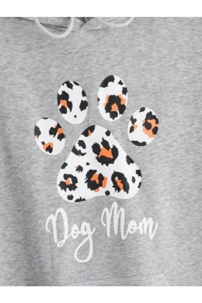 Unisex Gri Pati Baskılı Kapşonlu Oversize Sweatshirt - Resim 2