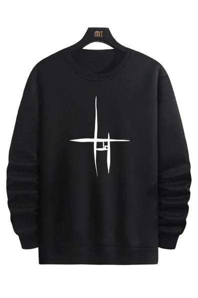 Unisex Çizgi Baskı Bisikletyaka Sweatshirt - 3