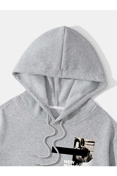 Unisex New Moment Baskılı Oversize Kapşonlu Sweatshirt - Resim 7