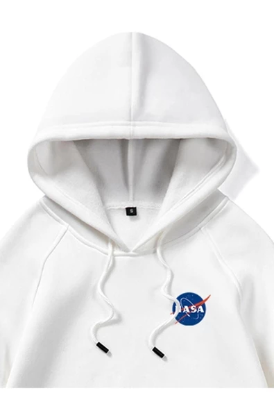 Unisex Nasa Baskılı Oversize Kapşonlu Sweatshirt - 5