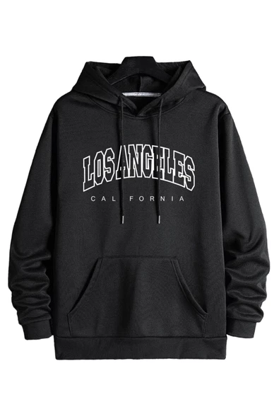 Unisex Los Angeles Baskılı Oversize Kapşonlu Sweatshirt - Resim 2