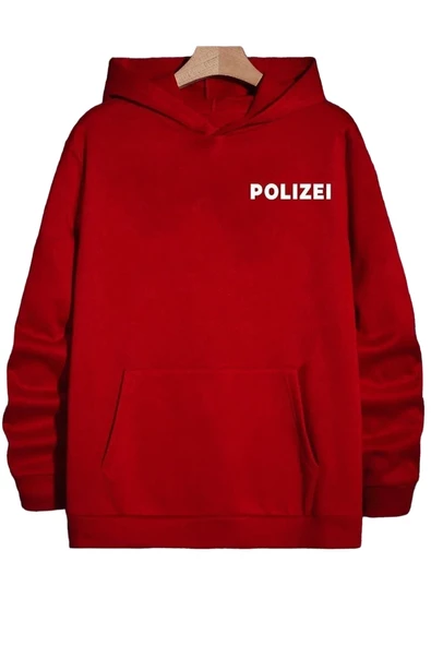 Unisex Polizei Baskılı Oversize Kapüşonlu Sweatshirt - Resim 3