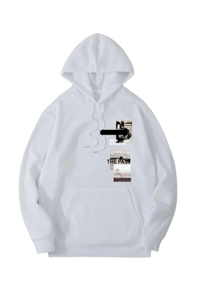 Unisex New Moment Baskılı Oversize Kapşonlu Sweatshirt - Resim 3