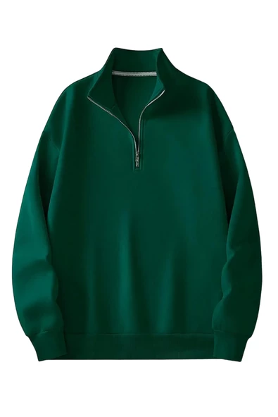 Unisex Dik Yaka Yarım Fermuarlı Oversize Sweatshirt - 6
