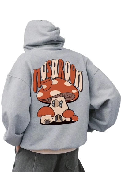 Unisex Mushroom Baskı Kapüşonlu Sweatshirt - 2