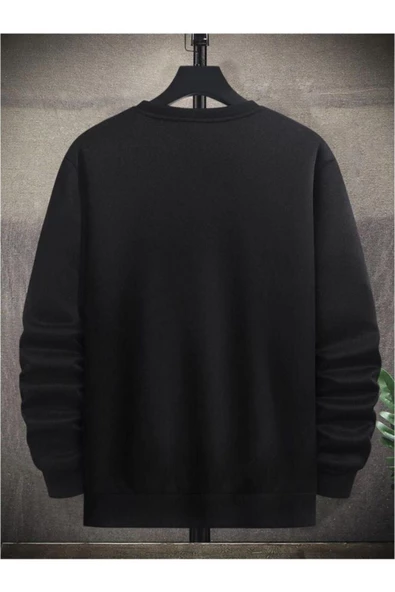 Unisex Çizgi Baskı Bisikletyaka Sweatshirt - 4