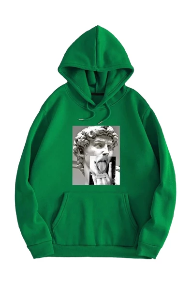 Unisex Heykel Baskılı Oversize Kapşonlu Sweatshirt - Resim 2
