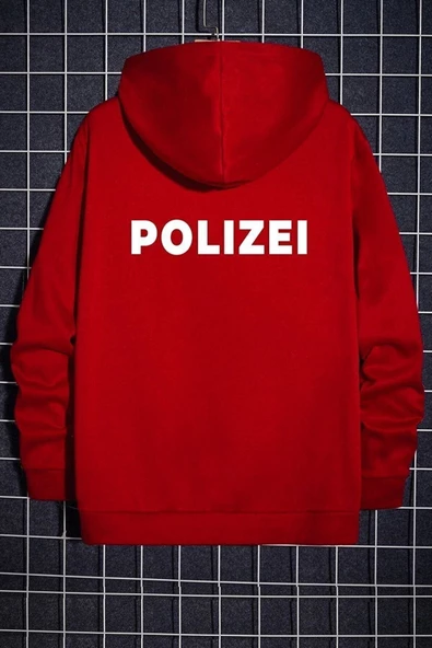 Unisex Polizei Baskılı Oversize Kapüşonlu Sweatshirt - Resim 8