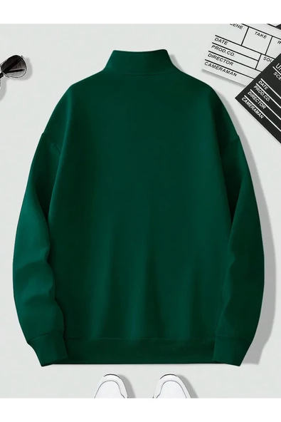 Unisex Dik Yaka Yarım Fermuarlı Oversize Sweatshirt - 12