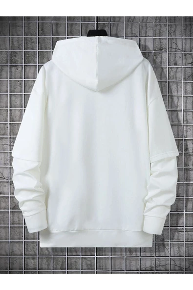 Unisex Beyaz Oversize Kapşonlu Sweatshirt - 2