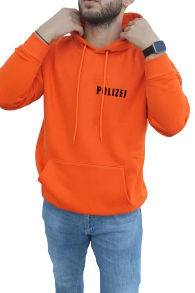 Unisex Polizei Baskılı Oversize Kapüşonlu Sweatshirt - Resim 6
