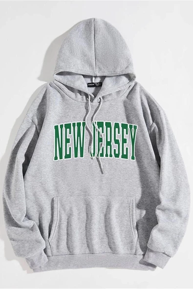 Unisex Newjersey Baskılı Oversize Kapşonlu Sweatshirt - 2