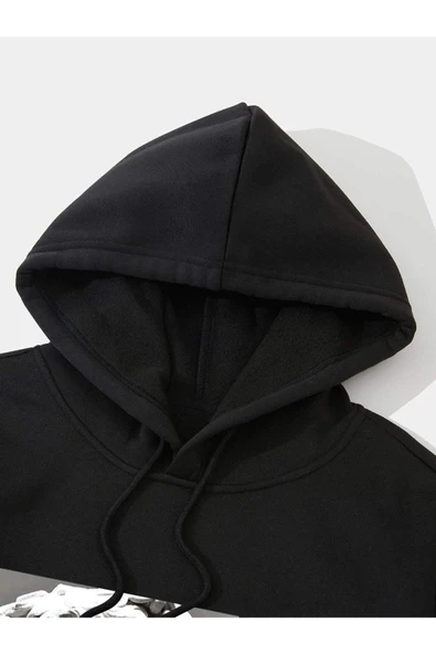 Unisex Heykel Baskılı Oversize Kapşonlu Sweatshirt - Resim 3