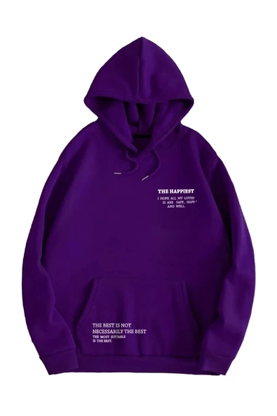Unisex Happiest Baskılı Oversize Kapşonlu Sweatshirt - 2