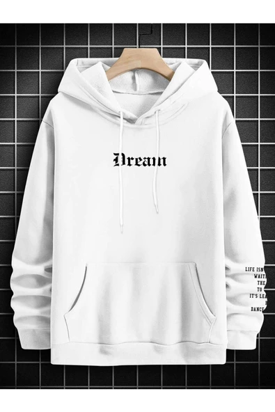 Unisex Dream Baskılı Oversize Kapşonlu Sweatshirt - 3