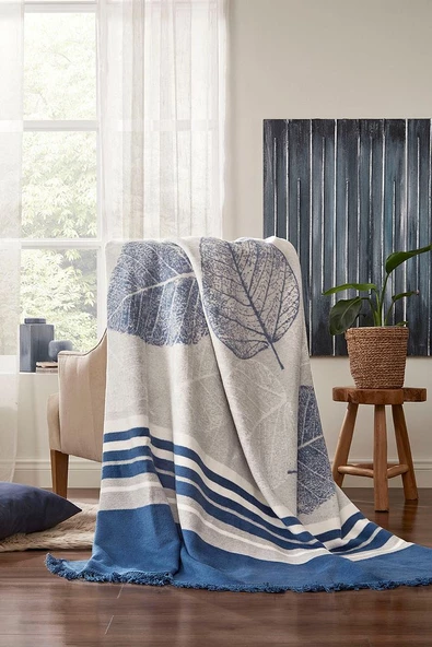 Leaves Çift Kişilik Pamuklu Battaniye 180x220 Cm - Resim 2