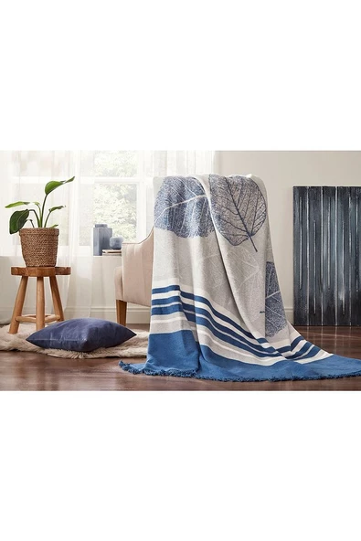 Leaves Çift Kişilik Pamuklu Battaniye 180x220 Cm - Resim 4