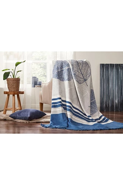 Leaves Çift Kişilik Pamuklu Battaniye 180x220 Cm - Resim 3