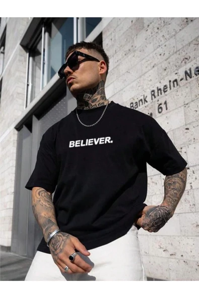 Erkek Believer Baskılı Oversize T-shirt - 8