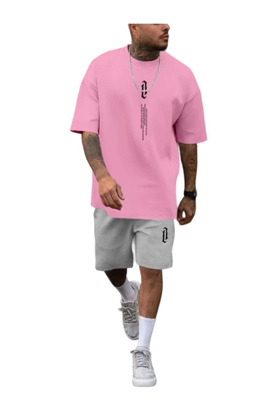 Erkek Dikey Baskılı T-Shirt Şort - 3