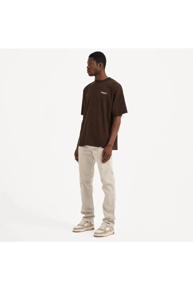 Erkek Kahverengi Represent Baskılı Oversize Bisiklet Yaka Tişört - 3