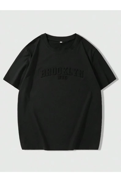Erkek Brooklyn Kabartma Baskılı Oversize T-Shirt - Resim 8
