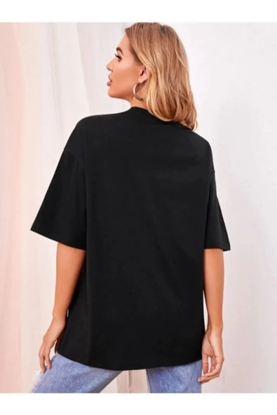 Kadın Kalp Baskılı Oversize T-shirt - 12