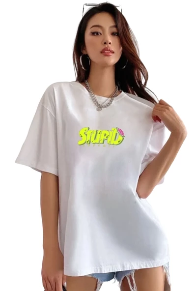 Kadın Stupid Baskılı T-shirt