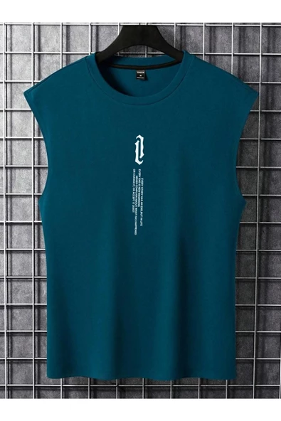 Erkek Dikey Baskılı Oversize Kolsuz T-shirt - 10