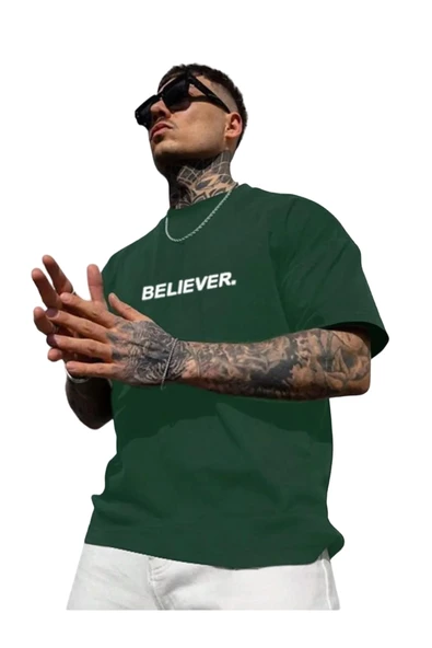Erkek Believer Baskılı Oversize T-shirt - 7