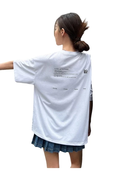 Kadın Life Sırt Baskılı Oversize Bisiklet Yaka T-shirt - 2