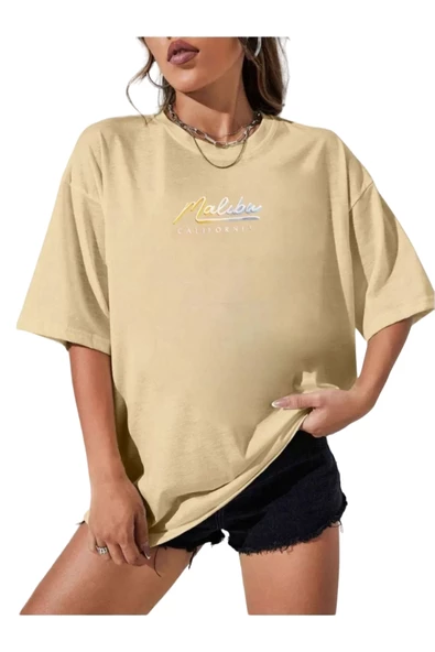 Kadın Malibu Baskılı Oversize T-Shirt