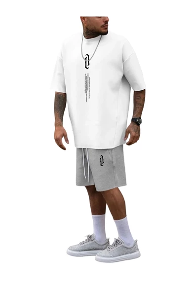 Erkek Dikey Baskılı T-Shirt Şort - 9