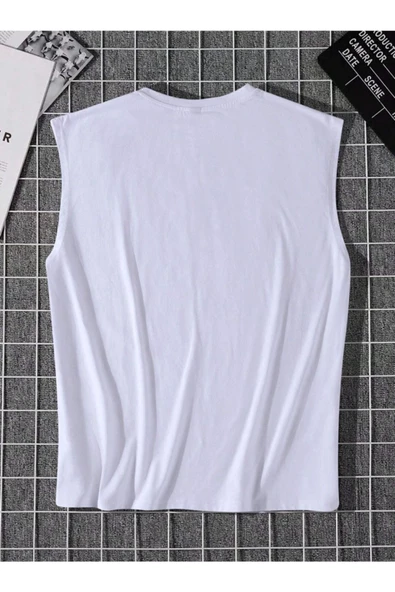 Erkek Beyaz California 91 Baskılı Kolsuz T-shirt - 2