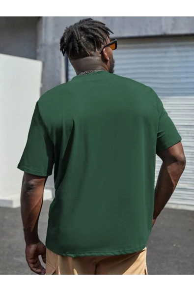 Erkek Göğüs Dikey Baskılı Oversize T-shirt - 6