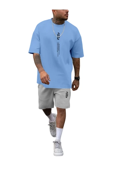 Erkek Dikey Baskılı T-Shirt Şort - 5