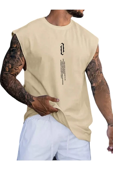 Erkek Dikey Baskılı Oversize Kolsuz T-shirt - 3